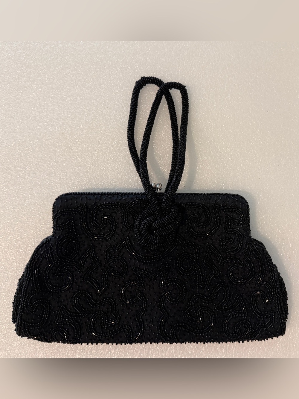 Vintage Schildkraut Black Beaded Formal Clutch Purse